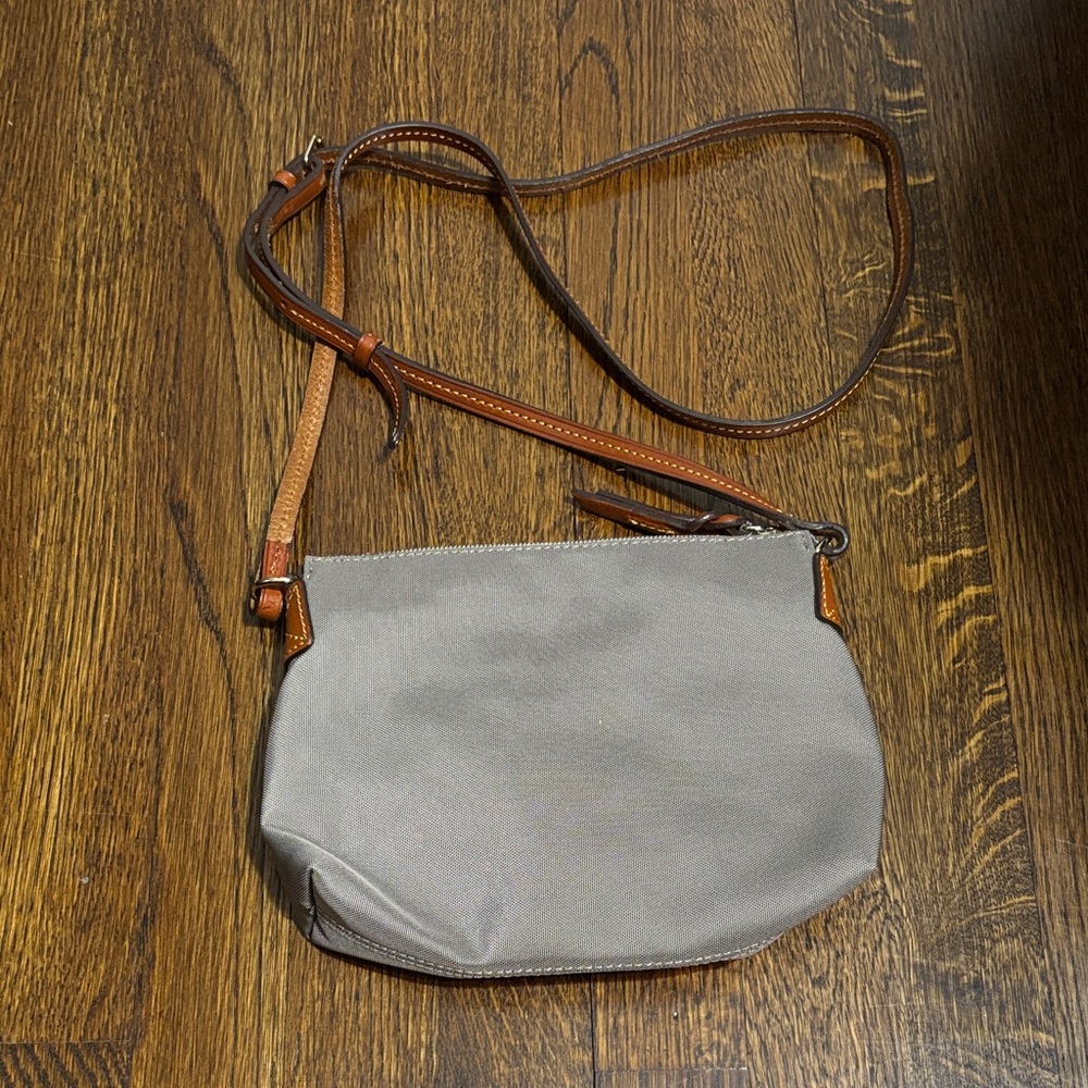 Dooney & Bourke Gray NylonPouchette Crossbody with Brown Leather Trim - Picture 2 of 5